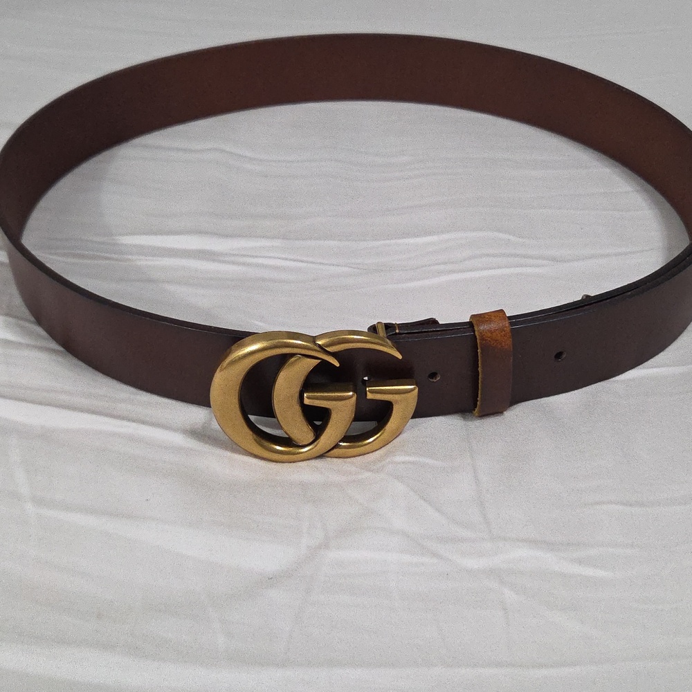 Gucci Brown Leather Belt with Gold Double G Buckle - Picture 12 of 16
